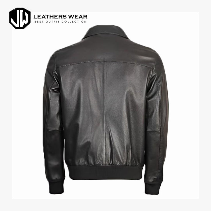 Mens Sheep Black Bomber Leather Jacket