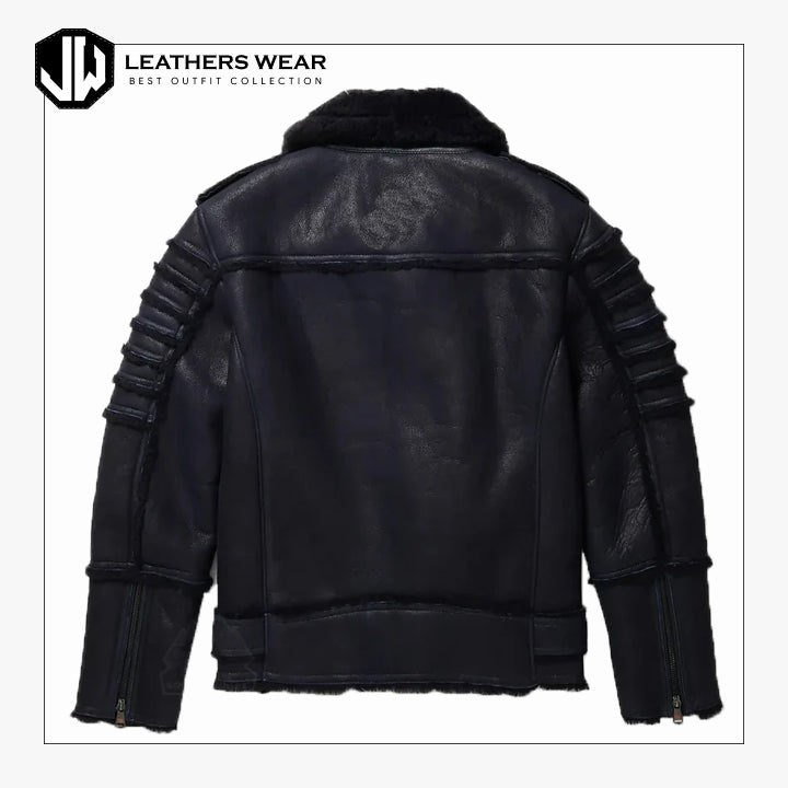 Mens Sheep Skin Shearling Moto Jacket Leathers Wear