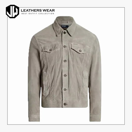 Mens Suede Leather Jacket Grey Fog Leathers Wear