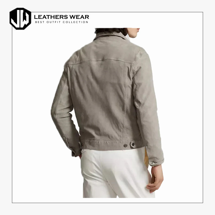 Mens Suede Leather Jacket Grey Fog Leathers Wear