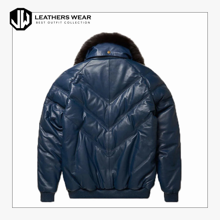 Mens V-Bomber Navy Leather Jacket Leathers Wear
