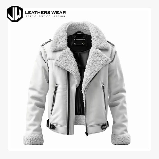 Mens White Aviator Leather Jacket