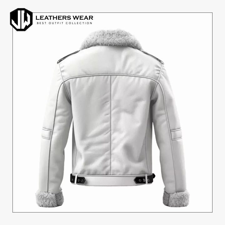 Mens White Aviator Leather Jacket