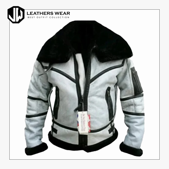 Mens White Bomber Aviator Jacket Leathers Wear