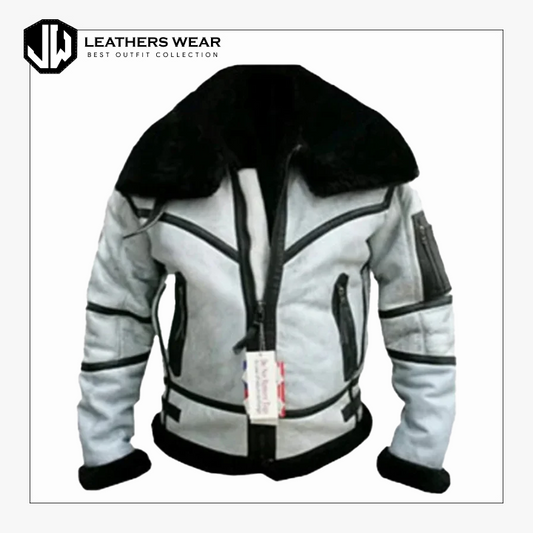 Mens White Bomber Aviator Jacket Leathers Wear