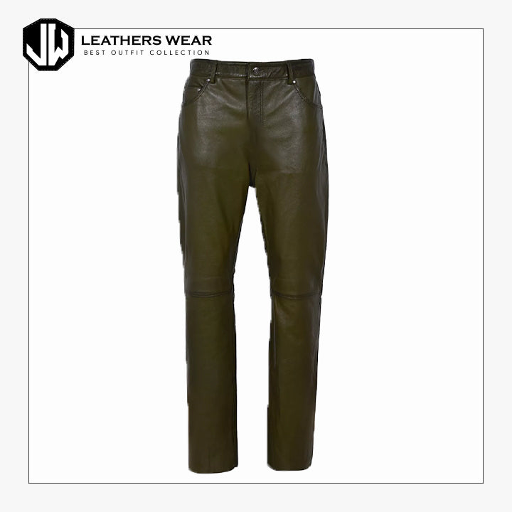 Mens Leather Trouser Olive Green