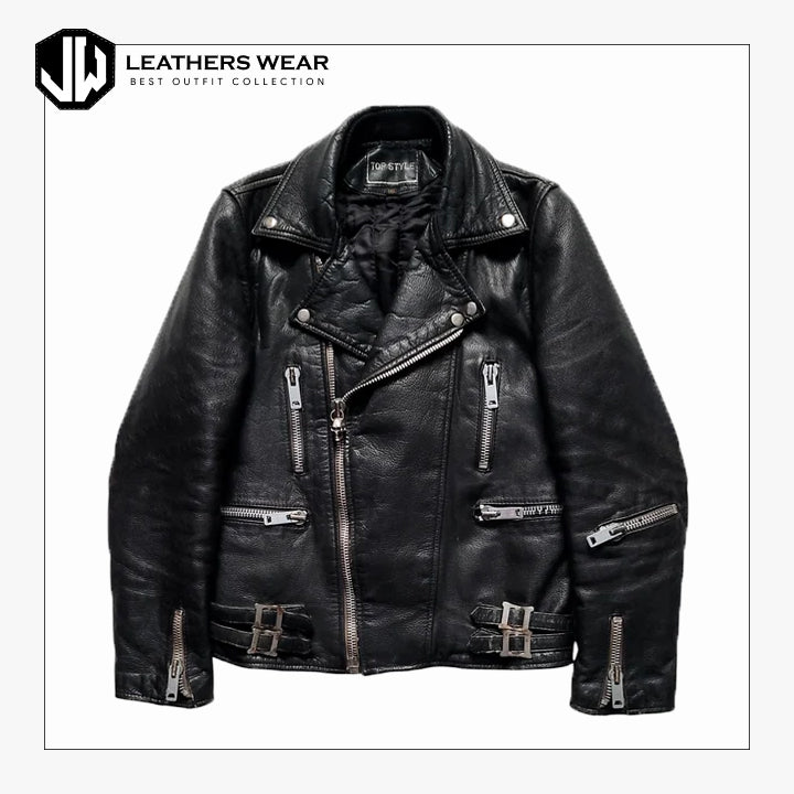 Racer Punk Distressed Leather Jacket