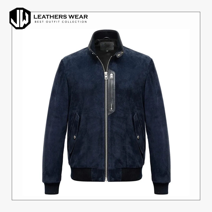 Navy Blue Suede Leather Jacket Leathers Wear