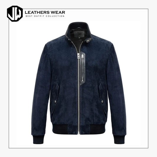 Navy Blue Suede Leather Jacket Leathers Wear