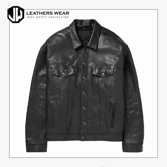 New Mens Leather Trucker Jacket