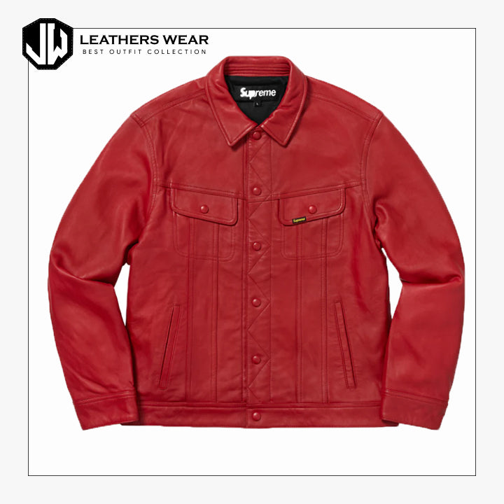 New Red Leather Trucker Jacket Leathers Wear