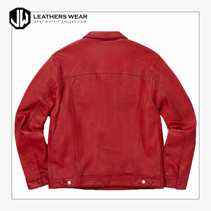 New Red Leather Trucker Jacket Leathers Wear