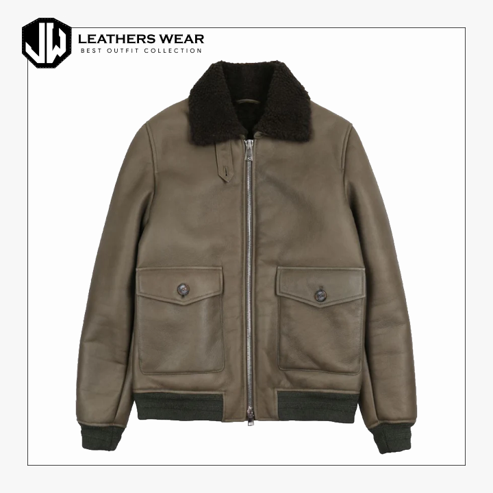 Olive Nappa Shearling Flight Jacket Leathers Wear