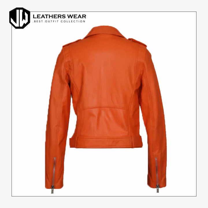 Orange Leather Biker Jacket Leathers Wear
