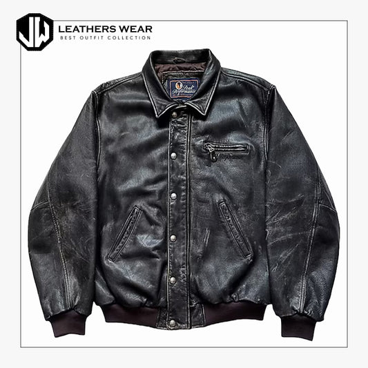 Oversized Distressed Leather Bomber Jacket