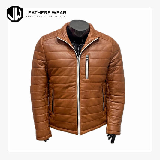 Puffer Leather Jacket for Men