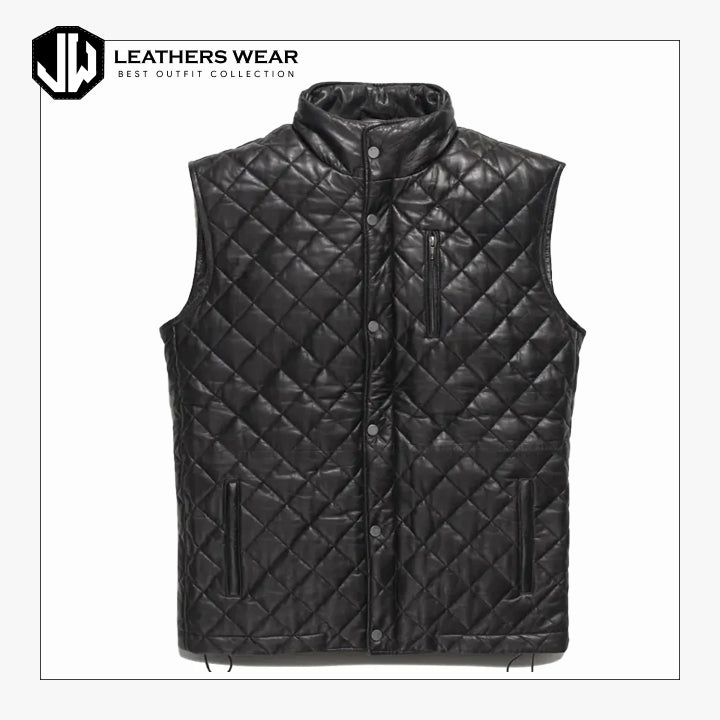Quilted Mens Black Leather Vest Leathers Wear