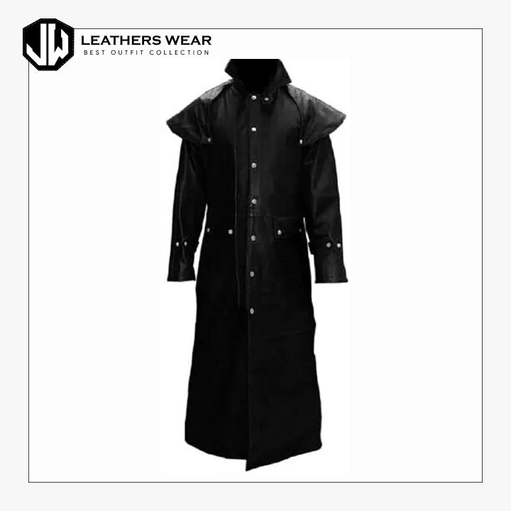 Real Black Leather Mens Long Coat