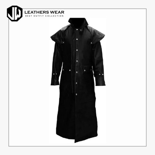 Real Black Leather Mens Long Coat