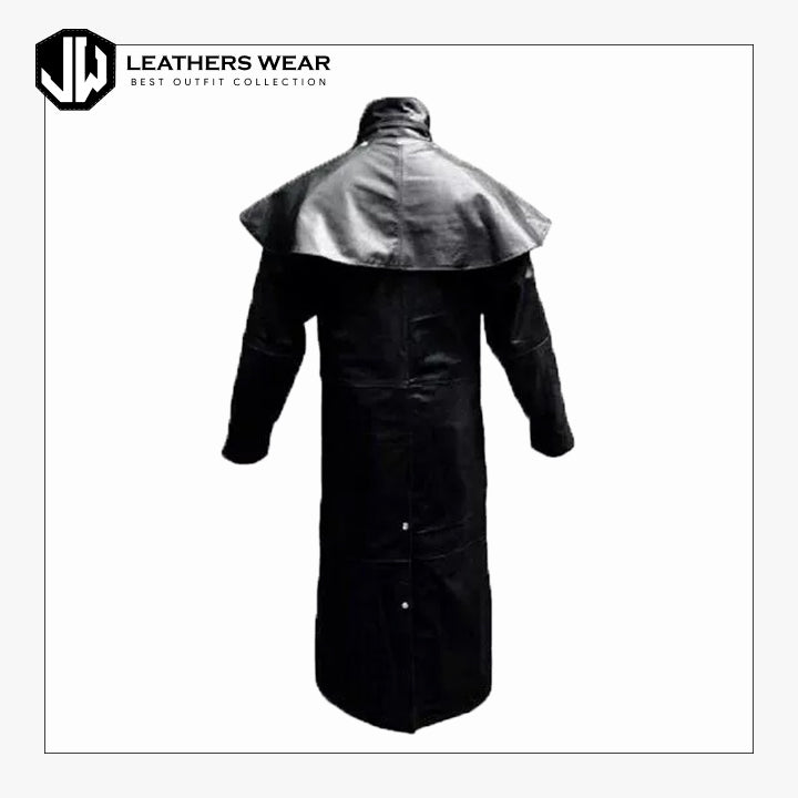 Real Black Leather Mens Long Coat