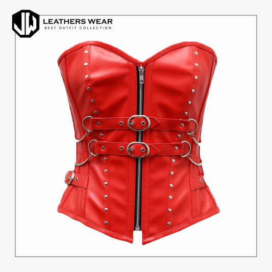 Red Faux Leather Corset Leathers Wear