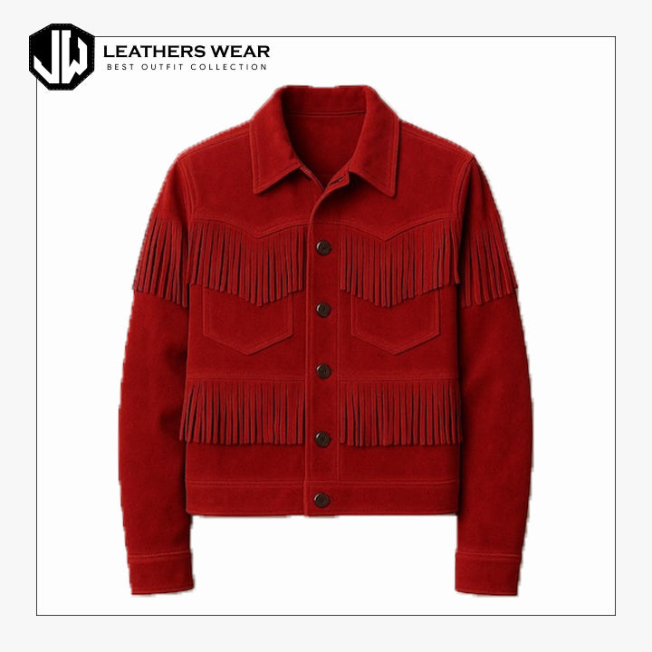 Red Suede Western Fringe Jacket