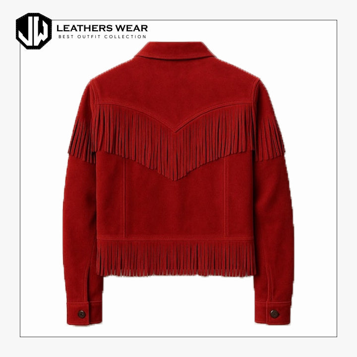Red Suede Western Fringe Jacket