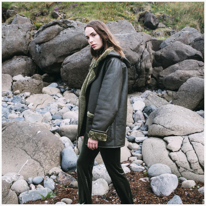 Shearling Coat Green Leathers Wear