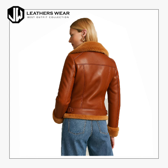 Shearling Leather Bomber Jacket Womens