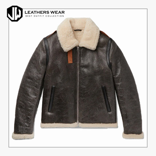 Shearling Lined Textured Leather Jacket Leathers Wear