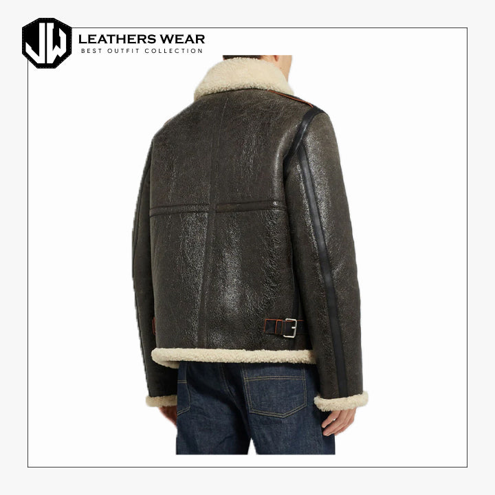 Shearling Lined Textured Leather Jacket Leathers Wear