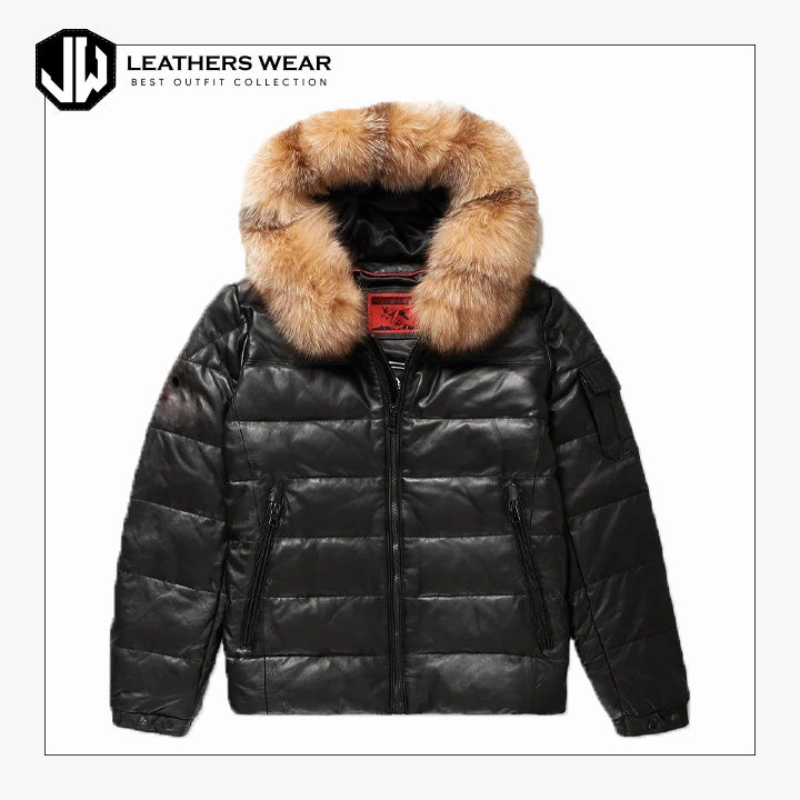 Simple Black V-Bomber Leather Jacket For Men Leathers Wear