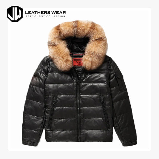 Simple Black V-Bomber Leather Jacket For Men Leathers Wear