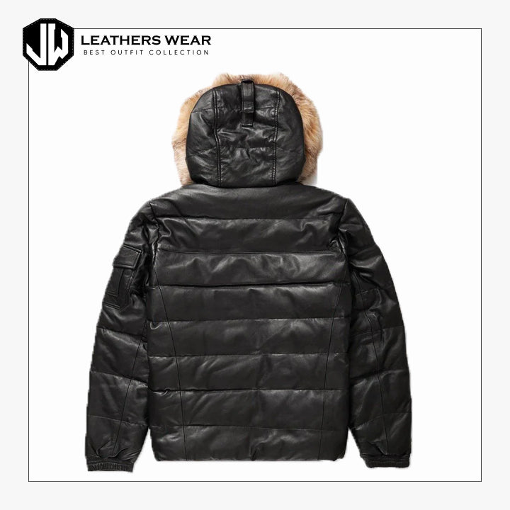 Simple Black V-Bomber Leather Jacket For Men Leathers Wear