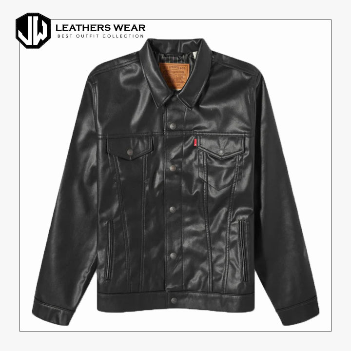 Vintage Black Leather Trucker Jacket Leathers Wear