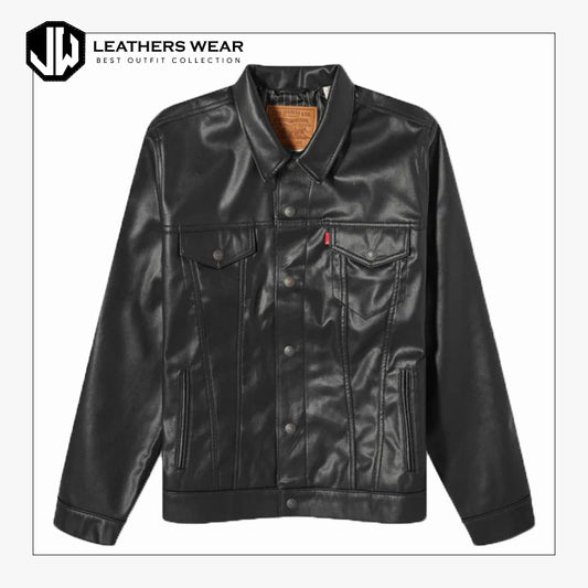 Vintage Black Leather Trucker Jacket Leathers Wear