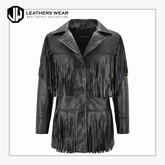 Western Fringe Leather Jacket Black Leathers Wear