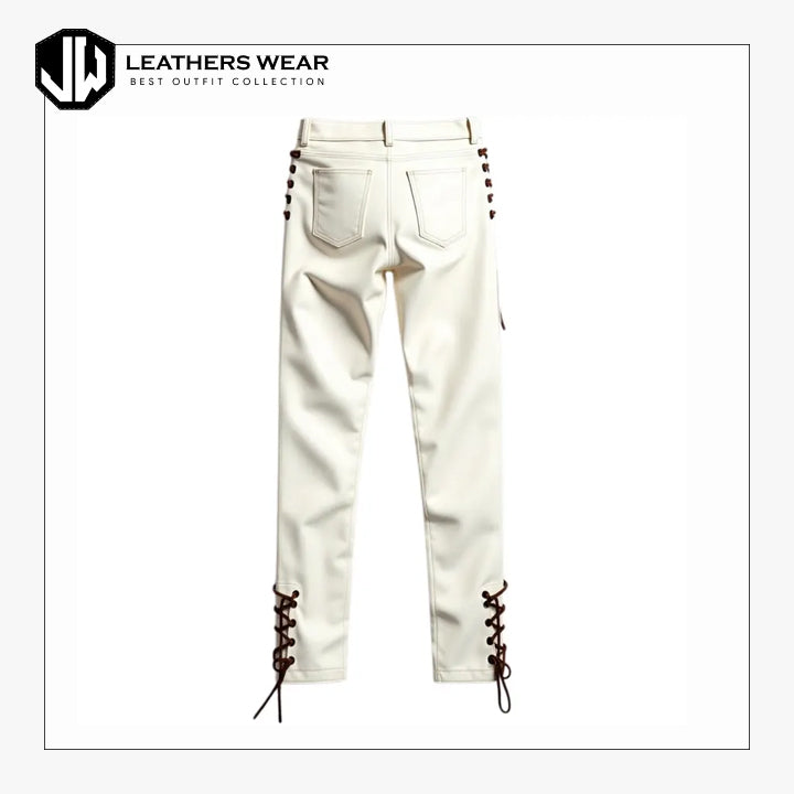 White Leather laces Pants Womens