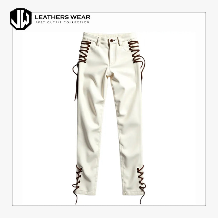 White Leather laces Pants Womens