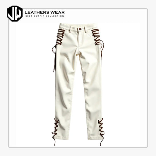 White Leather laces Pants Womens