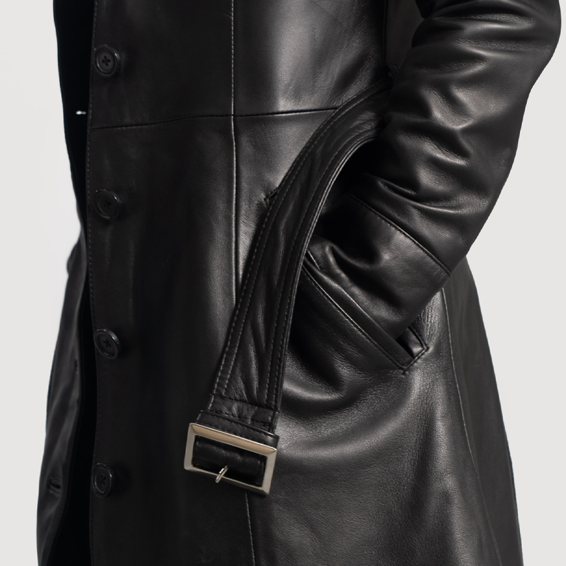 Women Black Leather Trench Coat Leathers Wear