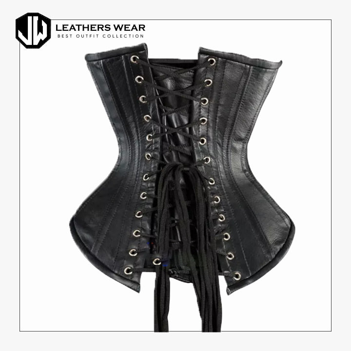Women Black Leather Underbust Corset