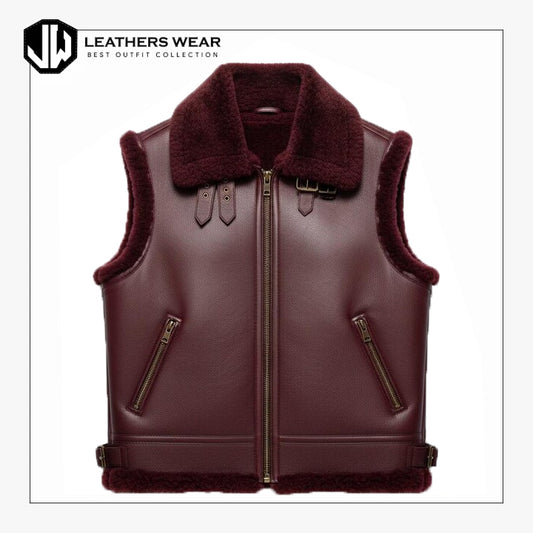 Women Burgundy Leather Waistcoat