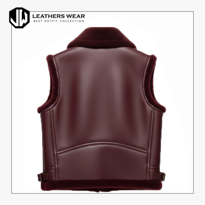 Women Burgundy Leather Waistcoat