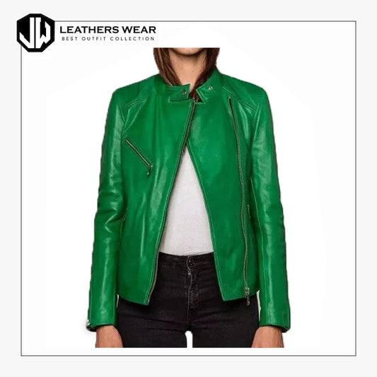 Women Green Genuine Leather Jacket