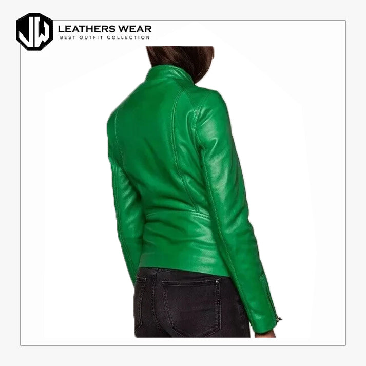 Women Green Genuine Leather Jacket