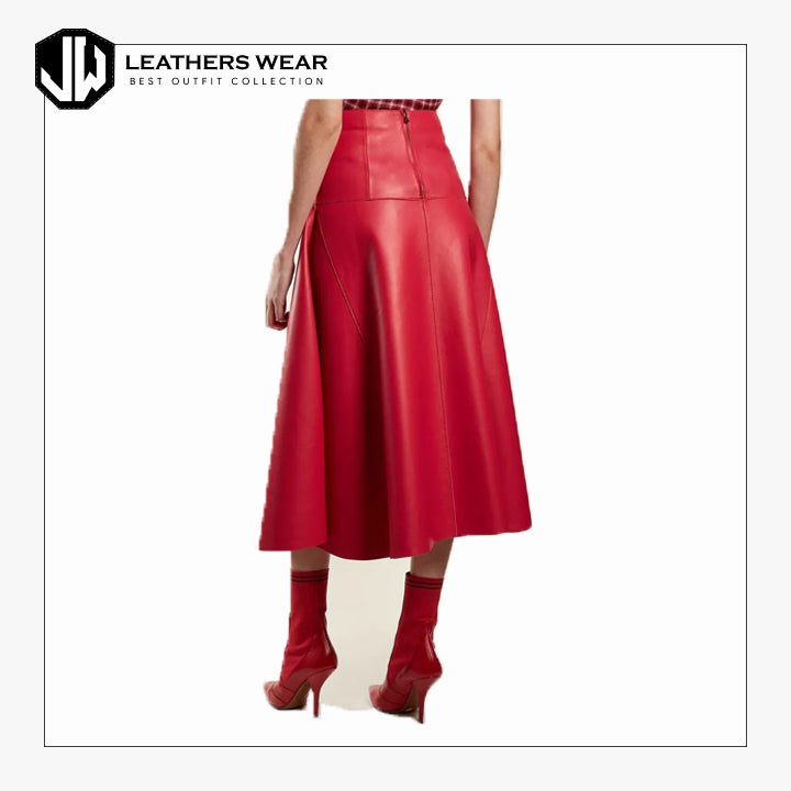 Women Lambskin Red Leather Skirt