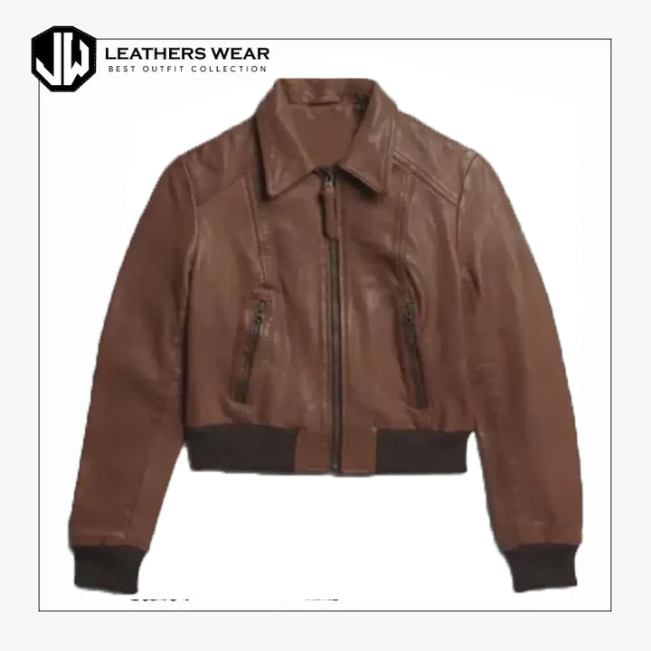 Women Leather Short Bomber Jacket