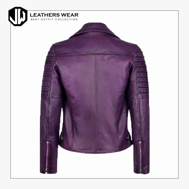 Women Purple Motorcycle Biker Leather Jacket
