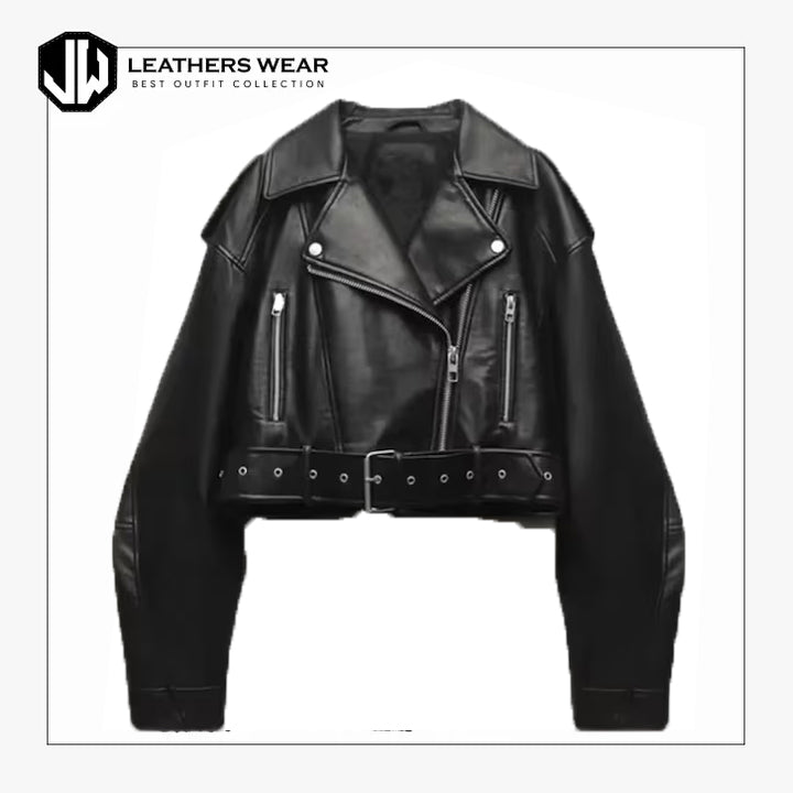 Women's Black Cropped Leather Jacket
